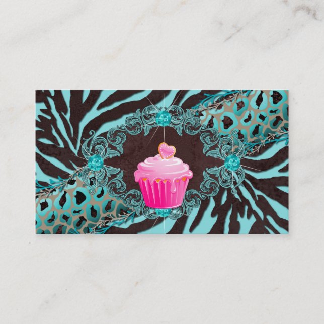 Fun Bakery Business Card Cupcake Zebra BBP (Front)