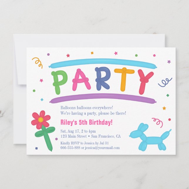 Fun Balloon Art Kids Birthday Party Invitations (Front)