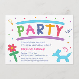 Fun Balloon Art Kids Birthday Party Invitations