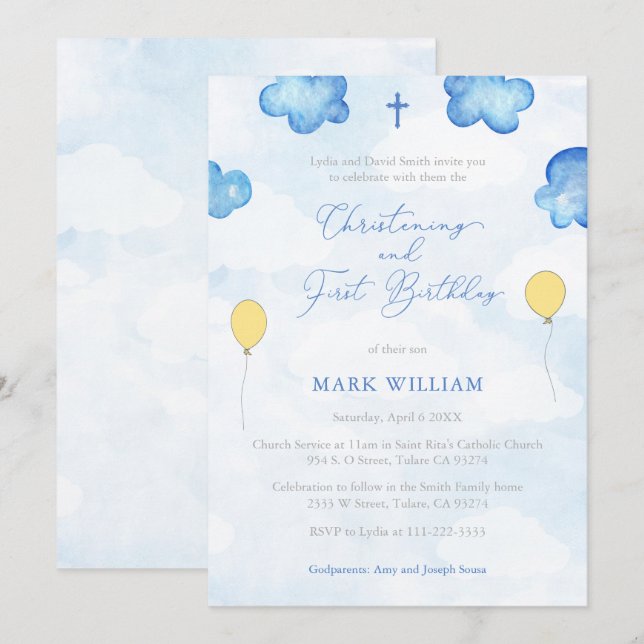 Fun Balloons Christening First Birthday Party Invitation (Front/Back)