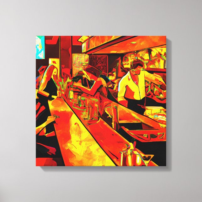 Fun Bar Scene | Bartender and Customers Canvas Print (Front)