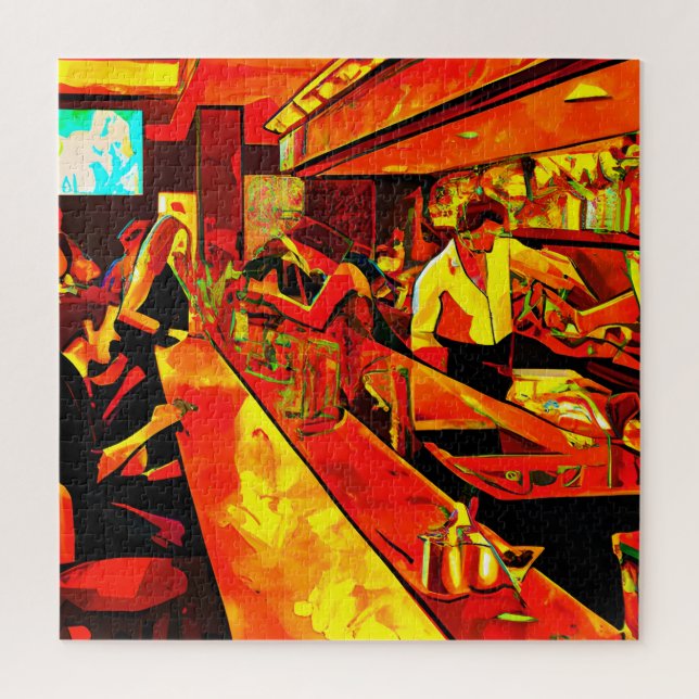 Fun Bar Scene | Bartender and Customers Jigsaw Puzzle (Vertical)