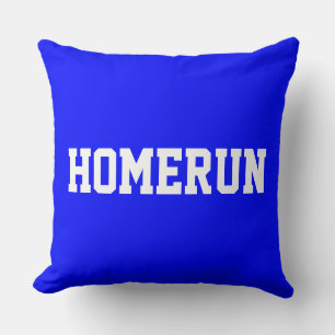 Fun Baseball HOMERUN White Text On Royal Blue Throw Pillow
