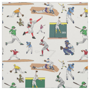 Fun Baseball Players Illustrations Pattern Fabric