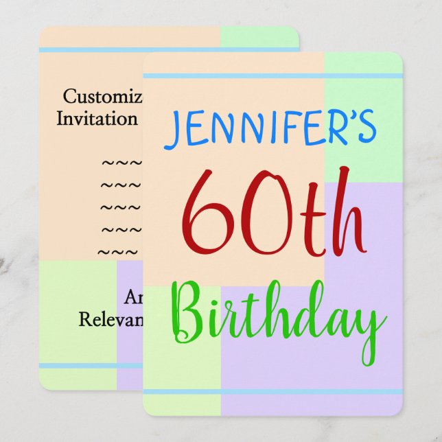 Fun, Basic "60th Birthday" Birthday Invitation (Front/Back)