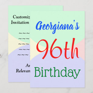 Fun, Basic "96th Birthday" Birthday Invitation