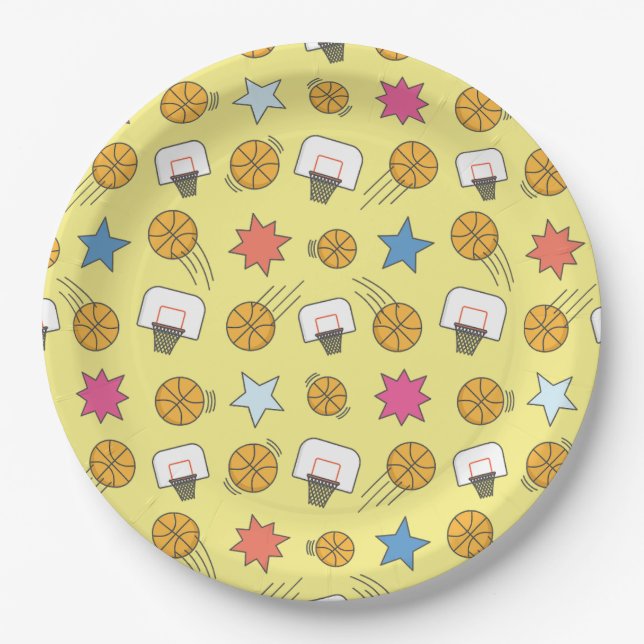 Fun basketball pattern paper plate (Front)
