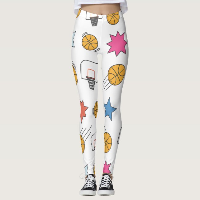 Fun basketball pattern - White Leggings (Front)