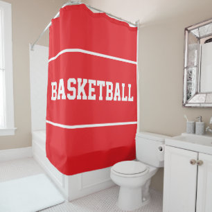 Fun BASKETBALL White Text Stripes On Bright Red