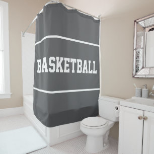 Fun BASKETBALL White Text Stripes On Modern Gray