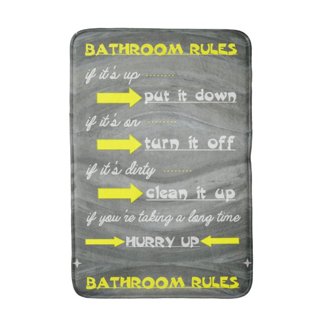Fun Bathroom Rules Bath Mat (Front Vertical)