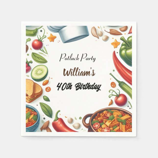 Fun Bbq Taco Chef Soup Potluck Party 40th Birthday Napkin (Front)