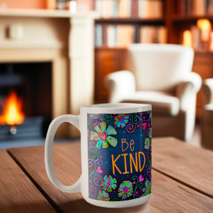 Fun Be Kind Floral Inspirivity Boho Trendy Coffee Mug