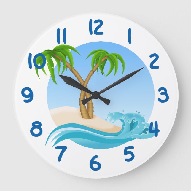 Fun Beach and Palm Trees Tropical Large Clock (Front)