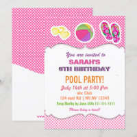 Fun Beach Ball flipflop girls Pool Party Invites