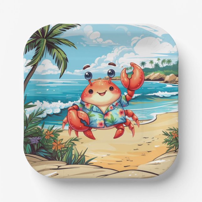 Fun Beach crab party  Paper Plate (Front)