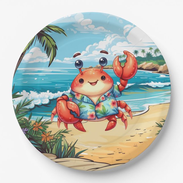 Fun Beach crab party  Paper Plate (Front)