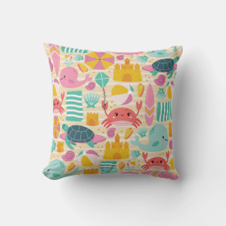 Fun Beach Day Pattern Throw Pillow