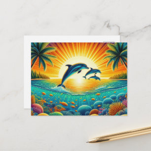 Fun beach dolphin lovers postcard
