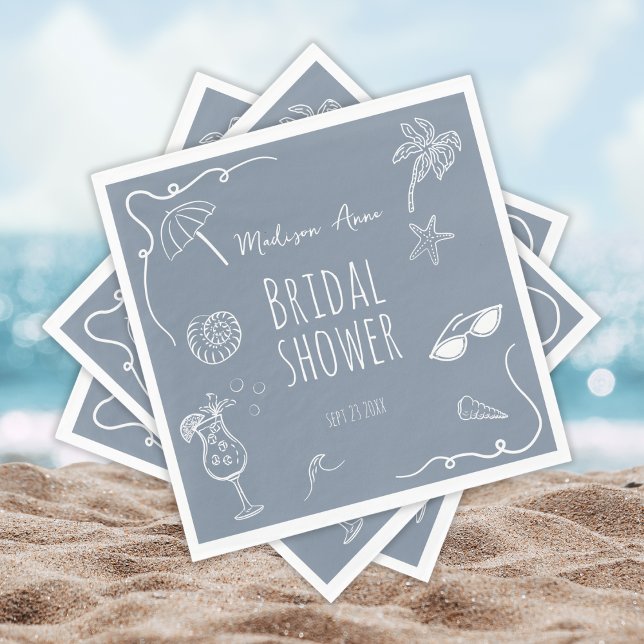 Fun Beach Doodle Illustrations Bridal Shower Napkin (Creator Uploaded)