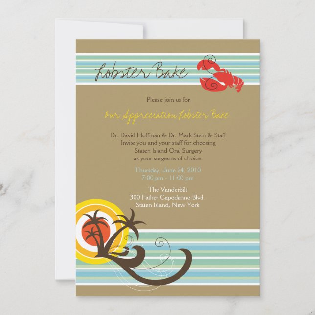 Fun Beach Holiday Summer Lobster Bake Party Invite (Front)