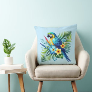 Fun beach house parrot lovers  throw pillow
