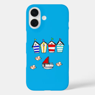 fun beach house & sea boat iPhone 16 case