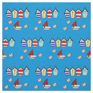 fun beach house & sea boat fabric