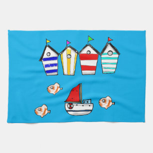 fun beach house & sea boat kitchen towel