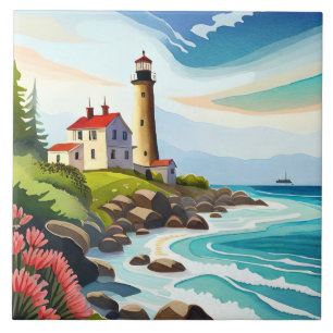 Fun beach lighthouse lovers  tile