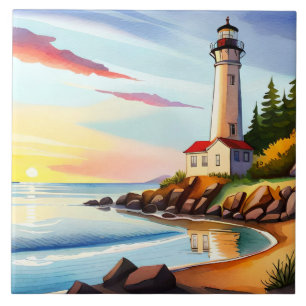 Fun beach lighthouse lovers  tile
