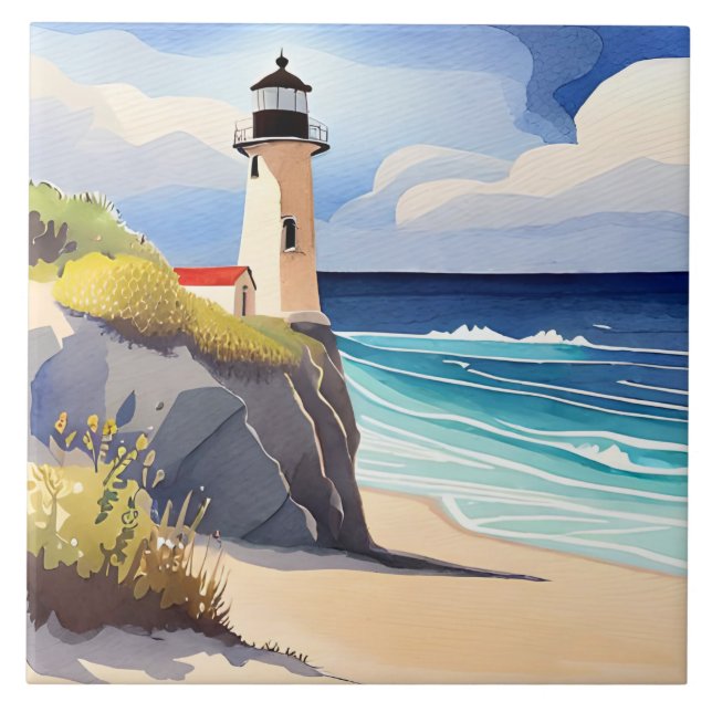 Fun beach lighthouse lovers  tile (Front)