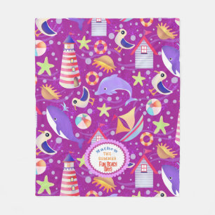 Fun Beach Magenta  Fleece Blanket