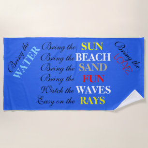 Fun Beach Sayings Blue Beach Typography  Beach Towel