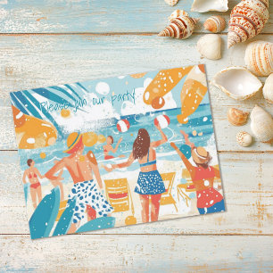 Fun Beach Scene Illustration Party Invitation Postcard