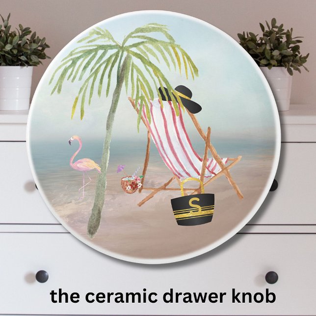 Fun Beach Scene Ocean Palm Tree Ceramic Knob (Creator Uploaded)