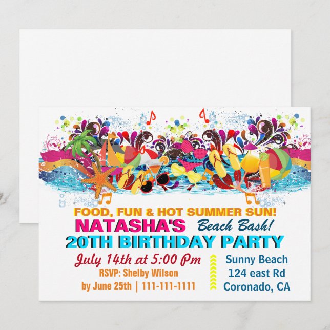 Fun Beach  Stuff Beach Party Invitations (Front/Back)