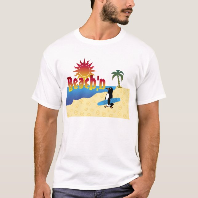 Fun Beach'n Penguin Surfboard T-Shirt (Front)