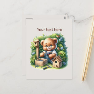 Fun Bear building customizable Postcard