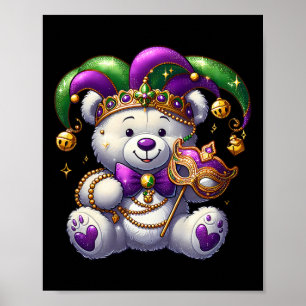 Fun Bear Mask Mardi Gras Party Costume Beads Carni Poster