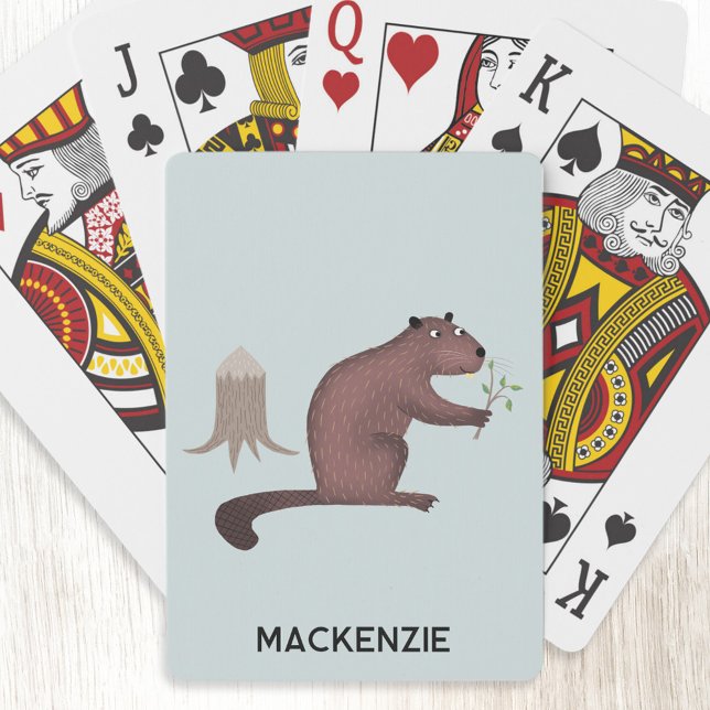 Fun Beaver Personalized Name Playing Cards (Fun beaver personalized custom name playing cards)