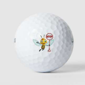 fun bee cartoon character with stop-sign golf balls