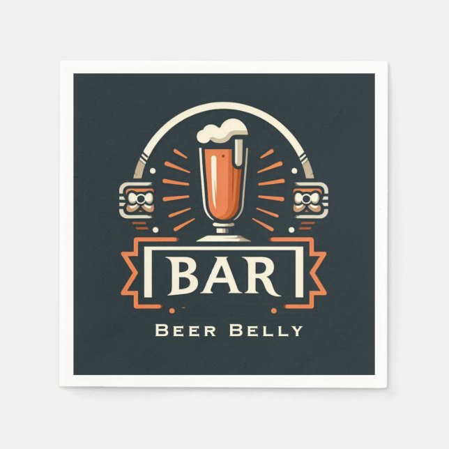 Fun Beer Belly Bar, Beer Mug Logo  Napkin (Front)
