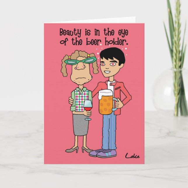 Fun Beer drinking customized cartoon greeting card (Front)