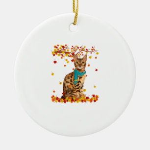 Fun Bengal Thanksgiving Autumn Cat Lover Gifts  Ceramic Ornament