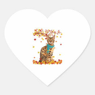 Fun Bengal Thanksgiving Autumn Cat Lover Gifts Heart Sticker