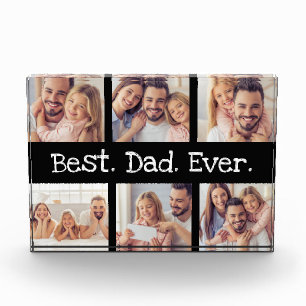 Fun Best Dad Ever 6 Photo Collage Black and White Block