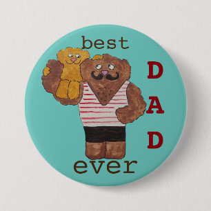 Fun Best Dad Ever Circus Strongman Daddy Bear 3 Inch Round Button