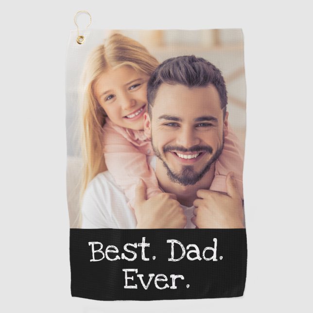 Fun Best Dad Ever Photo Black Golfer Personalized  Golf Towel (Front)