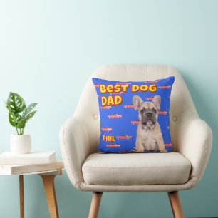 Fun Best Dog Dad - Custom Photo Gift Blue Retro Throw Pillow